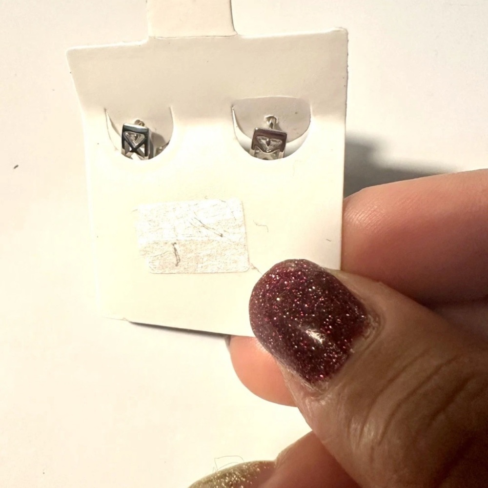 Sterling Silver Huggie Hoops Earrings Zircon Artisan Marked - BRAND NEW - Picture 10 of 11